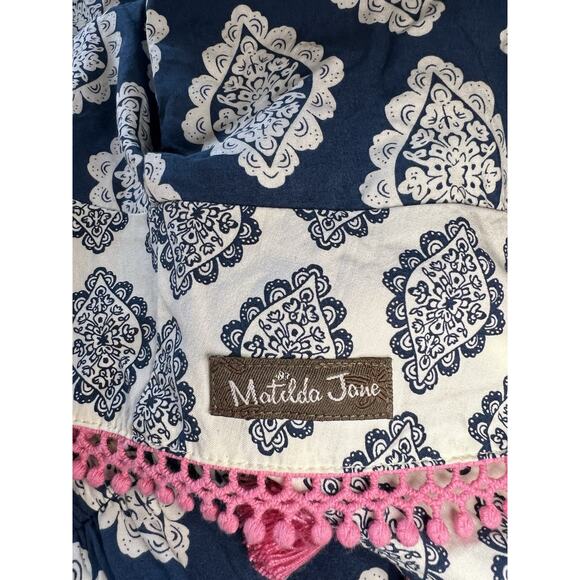 Matilda Jane Womens M On The Fringe Romper Navy and Pink Boho - Picture 8 of 12